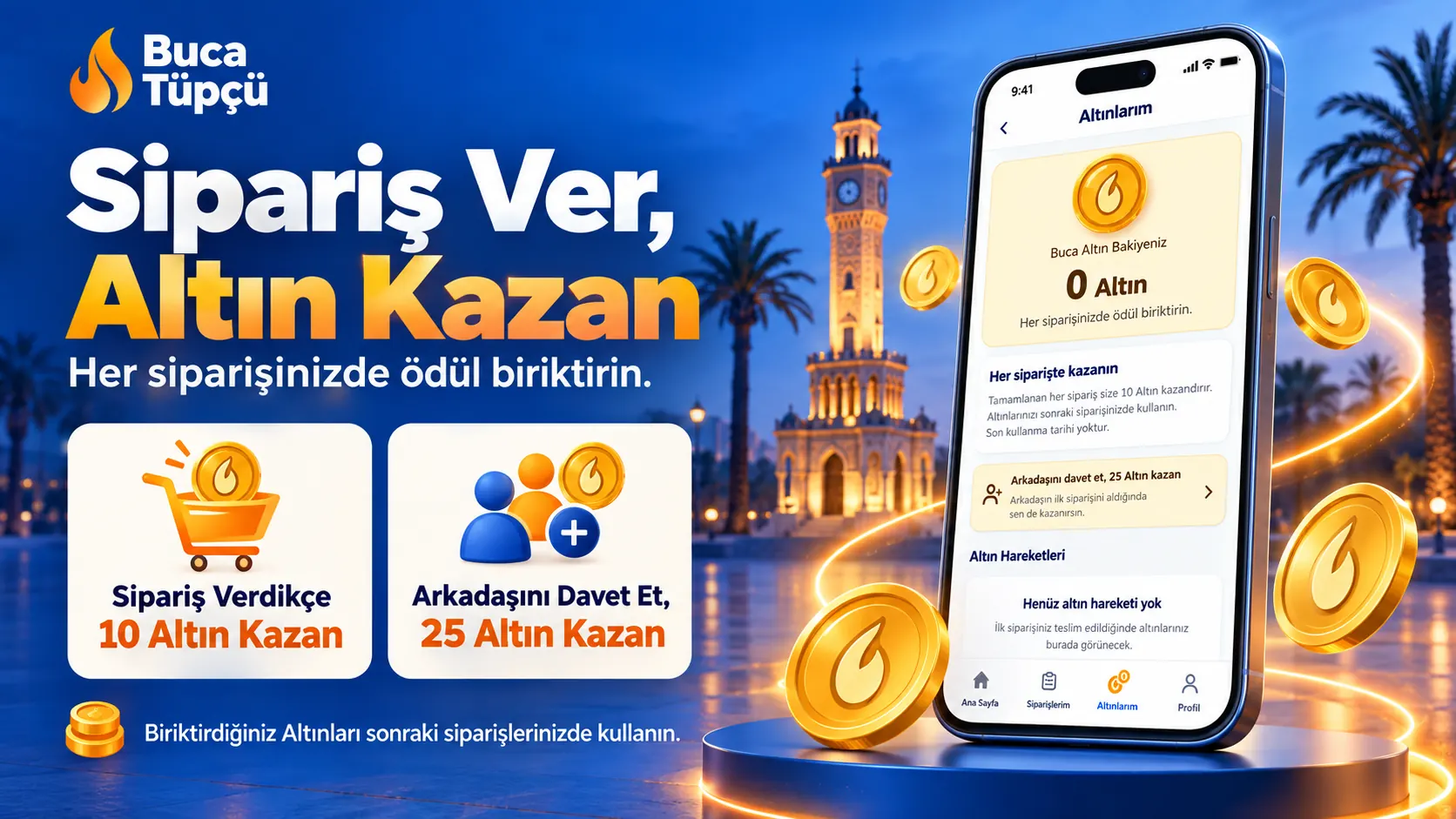 Buca Tüpçü uygulamasındaki Altınlarım ekranı ve altın paralar